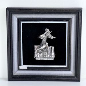 Vintage Stamped 925 Jewish Man Playing Fiddler Wall Sculpture By A Kedem Framed
